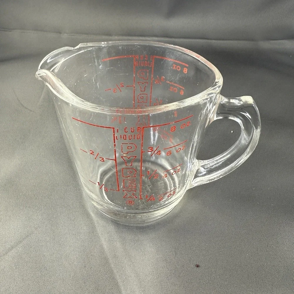 Vintage Pyrex 1 Cup Glass Measuring Cup Red Lettering 8 oz Anchor Hocking USA